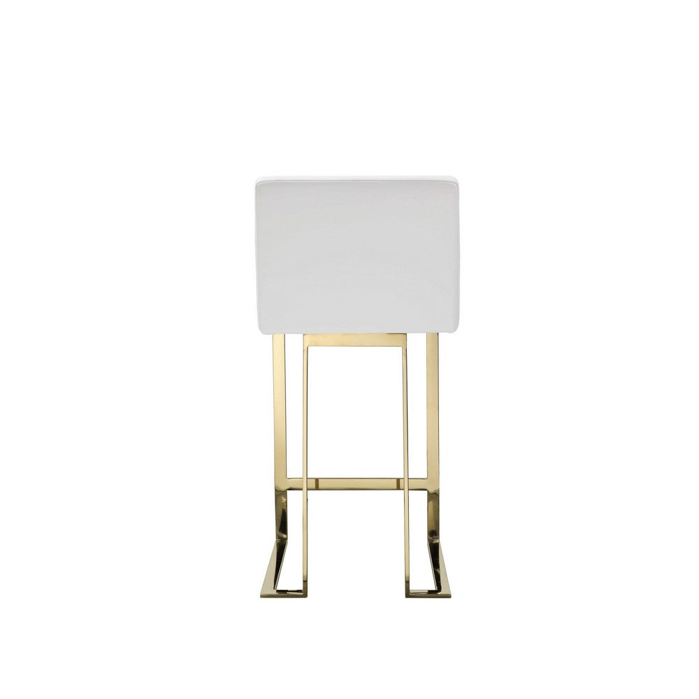 Boly 26 Inch Counter Stool, Cushioned White Faux Leather, Gold Cantilever By Casagear Home