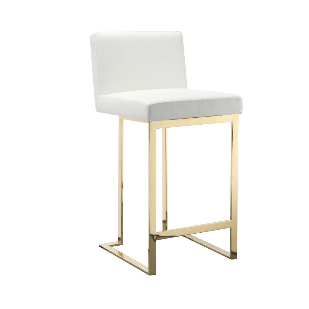 Boly 26 Inch Counter Stool Cushioned White Faux Leather Gold Cantilever By Casagear Home BM316958