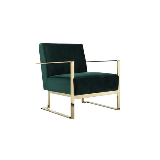 Boly 28 Inch Lounge Chair, Green Velvet Upholstery, Gold Steel Frame By Casagear Home