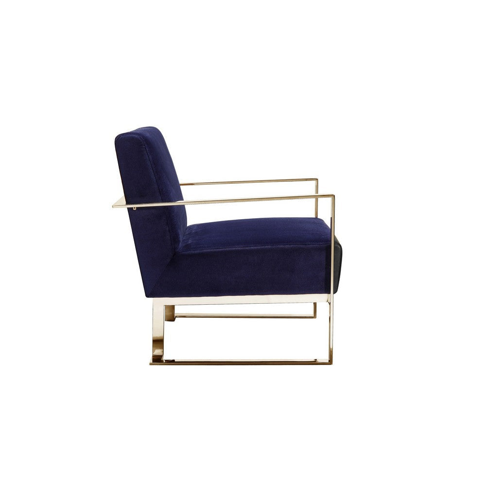 Boly 28 Inch Lounge Chair, Navy Blue Velvet Upholstery, Gold Steel Frame By Casagear Home