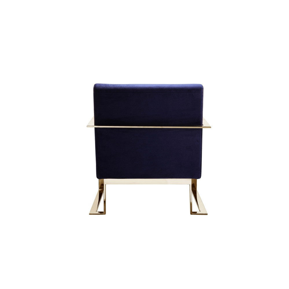 Boly 28 Inch Lounge Chair, Navy Blue Velvet Upholstery, Gold Steel Frame By Casagear Home