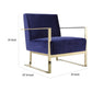 Boly 28 Inch Lounge Chair, Navy Blue Velvet Upholstery, Gold Steel Frame By Casagear Home