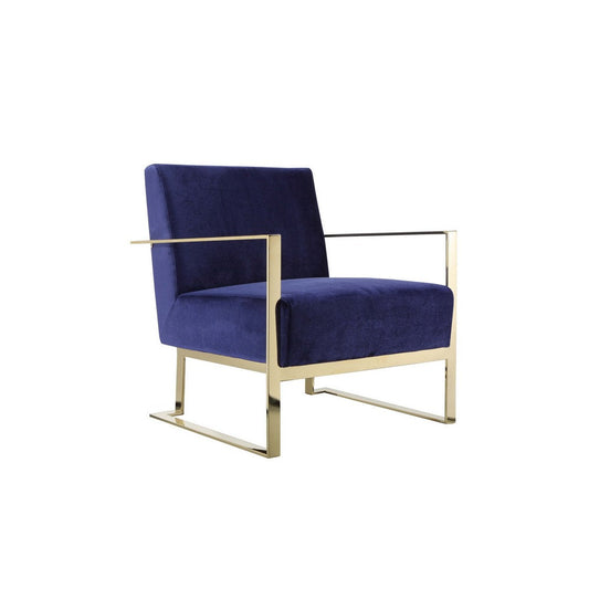 Boly 28 Inch Lounge Chair, Navy Blue Velvet Upholstery, Gold Steel Frame By Casagear Home