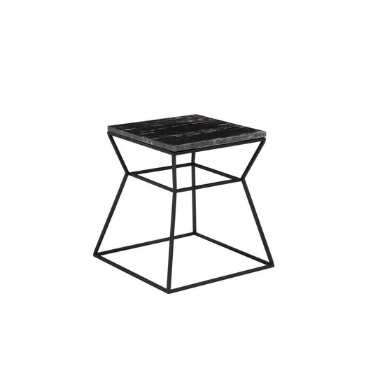Lio 18 Inch Side End Table, Square Marble Top, Open Hourglass Frame, Black By Casagear Home
