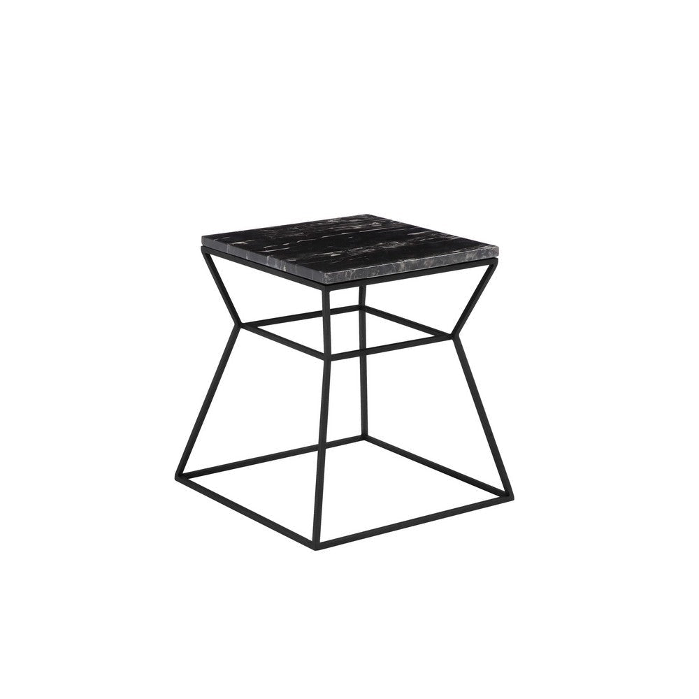 Lio 18 Inch Side End Table Square Marble Top Open Hourglass Frame Black By Casagear Home BM316964