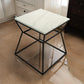 Lio 18 Inch Side End Table, White Marble Top, Open Hourglass Frame, Black By Casagear Home