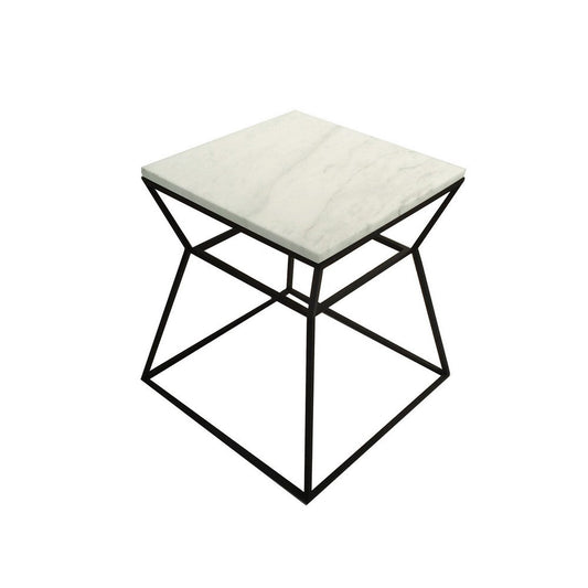 Lio 18 Inch Side End Table, White Marble Top, Open Hourglass Frame, Black By Casagear Home