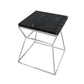 Lio 18 Inch Side End Table, Black Marble Top, Silver Open Hourglass Frame By Casagear Home
