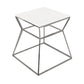 Lio 18 Inch Side End Table, White Glass Top, Silver Open Hourglass Frame By Casagear Home