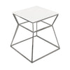 Lio 18 Inch Side End Table, White Glass Top, Silver Open Hourglass Frame By Casagear Home