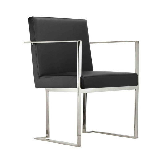 Boly 22 Inch Dining Armchair, Chrome Cantilever Steel, Black Faux Leather By Casagear Home