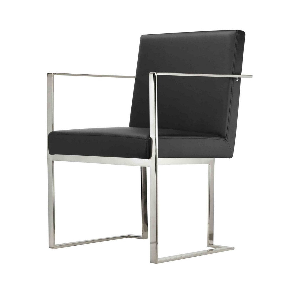 Boly 22 Inch Dining Armchair Chrome Cantilever Steel Black Faux Leather By Casagear Home BM316970