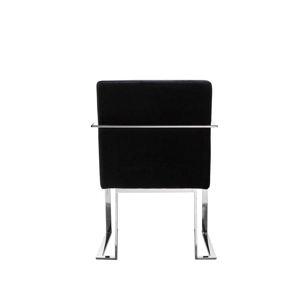 Boly 22 Inch Dining Armchair Chrome Cantilever Steel Base Black Velvet By Casagear Home BM316971