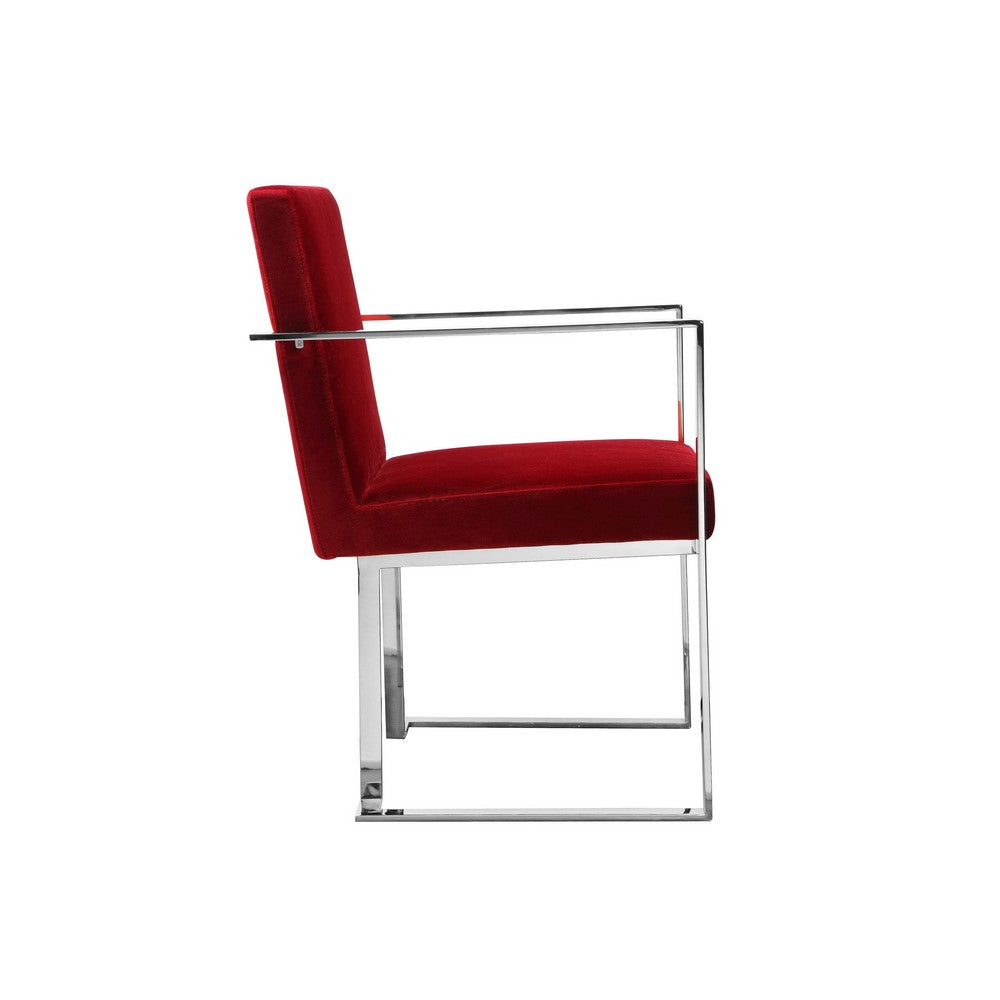 Boly 22 Inch Dining Armchair, Plush Red Velvet, Chrome Cantilever Steel By Casagear Home