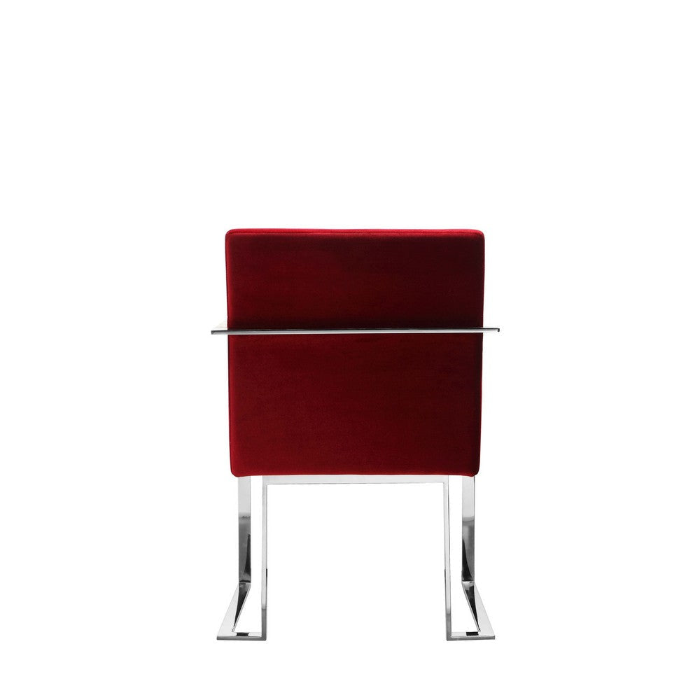 Boly 22 Inch Dining Armchair, Plush Red Velvet, Chrome Cantilever Steel By Casagear Home