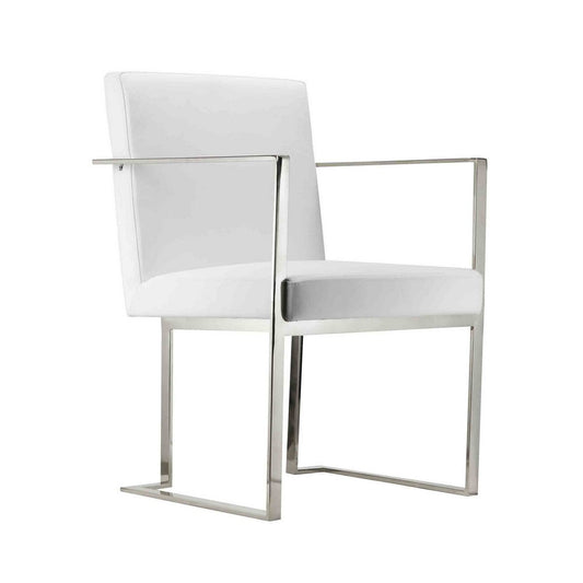 Boly 22 Inch Dining Armchair, Chrome Cantilever Steel, White Faux Leather By Casagear Home
