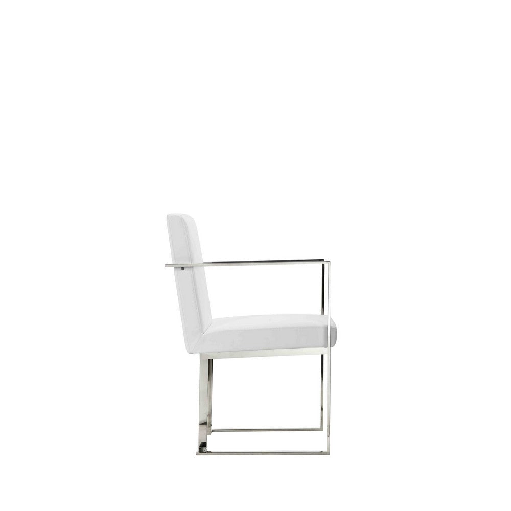 Boly 22 Inch Dining Armchair, Chrome Cantilever Steel, White Faux Leather By Casagear Home
