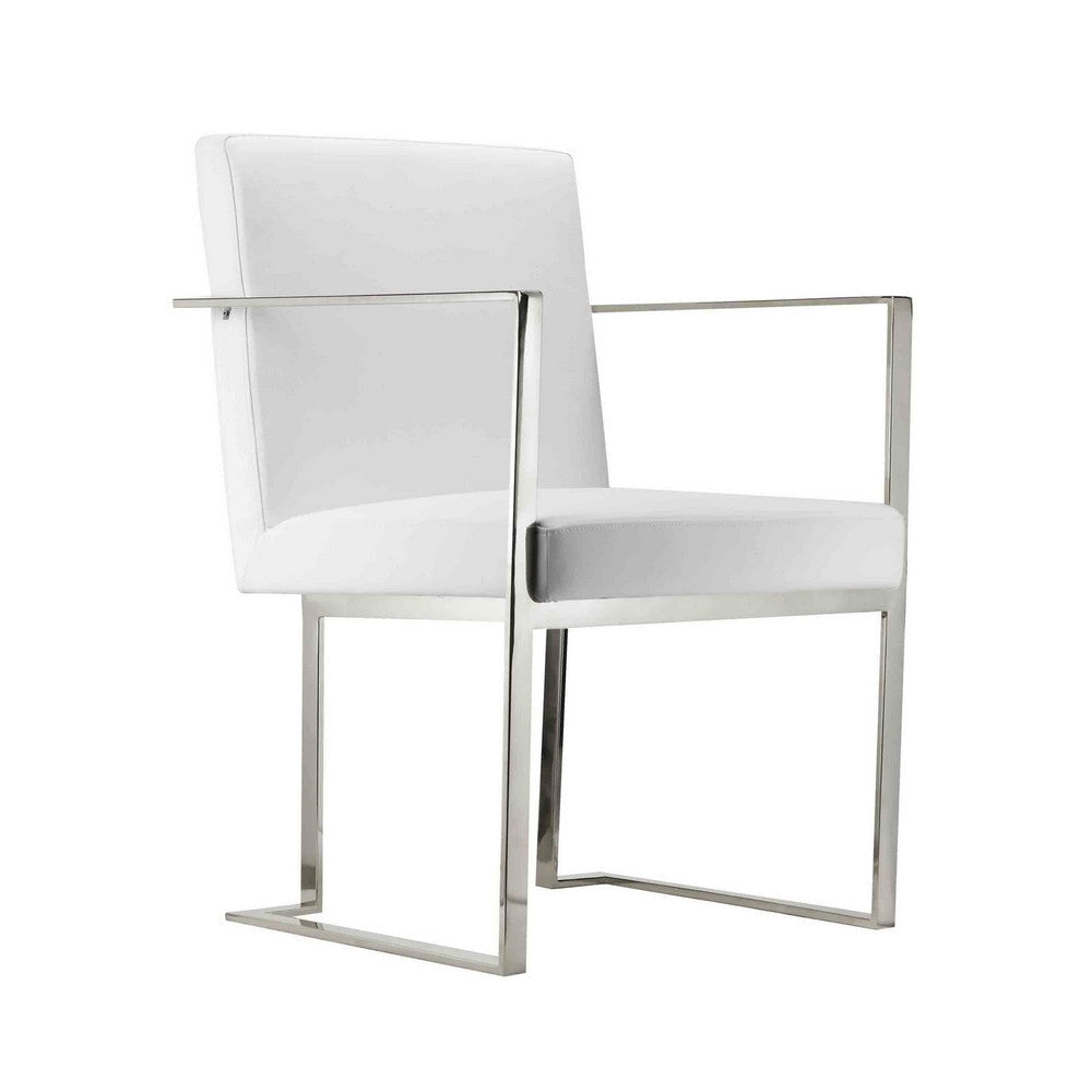 Boly 22 Inch Dining Armchair Chrome Cantilever Steel White Faux Leather By Casagear Home BM316973