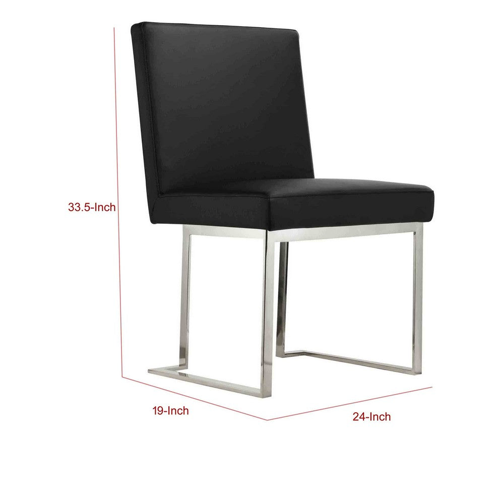 Boly 19 Inch Side Dining Chair Set of 2, Chrome Cantilever Steel Base Black By Casagear Home