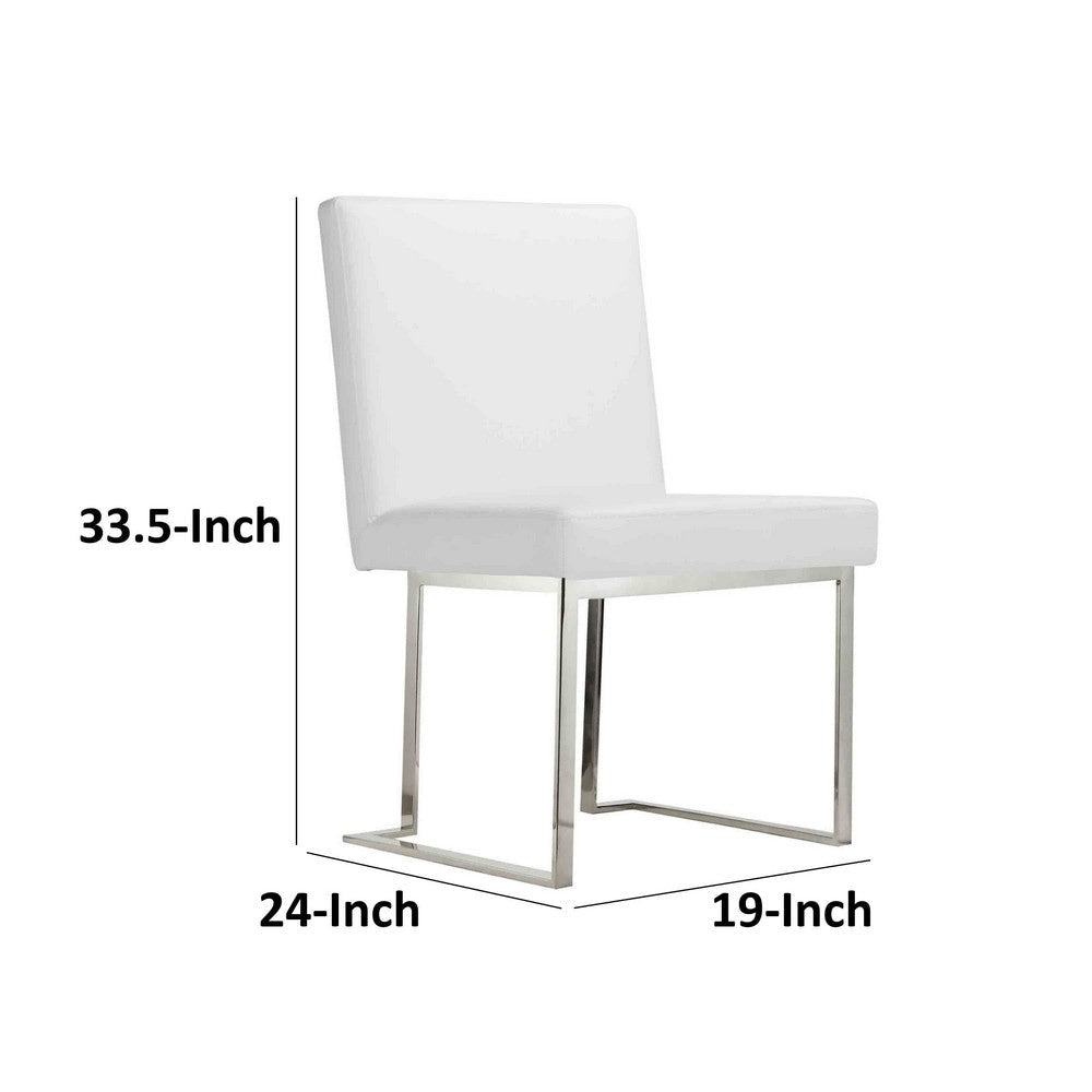 Boly 19 Inch Side Dining Chair Set of 2, Chrome Cantilever Steel Base White By Casagear Home