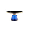 Len 30 Inch Coffee Table Blue Blown Glass Bell Base Funnel Top Gold Steel By Casagear Home BM316976