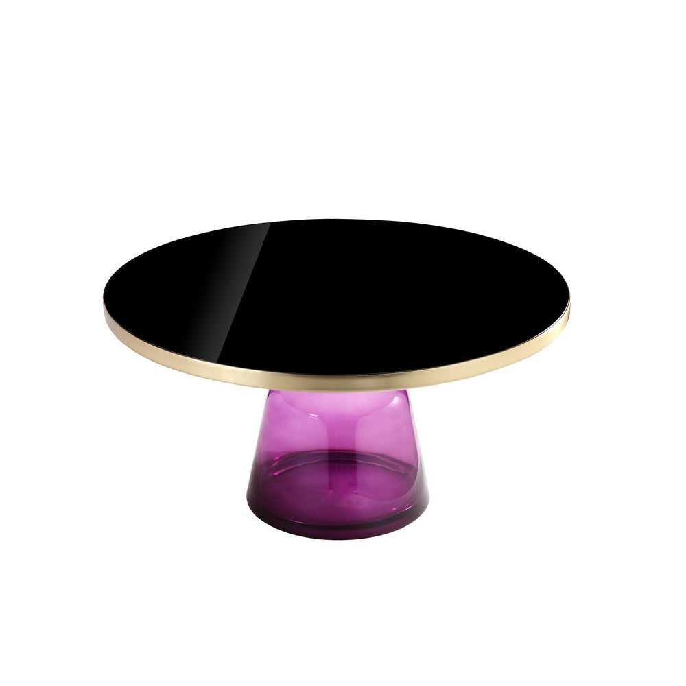 Len 30 Inch Coffee Table Purple Blown Glass Bell Base Funnel Gold Steel By Casagear Home BM316979