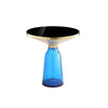 Len 21 Inch Side End Table Blue Blown Glass Base Funnel Top Gold Steel By Casagear Home BM316981