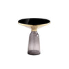 Len 21 Inch Side End Table Gray Blown Glass Base Funnel Top Gold Steel By Casagear Home BM316982