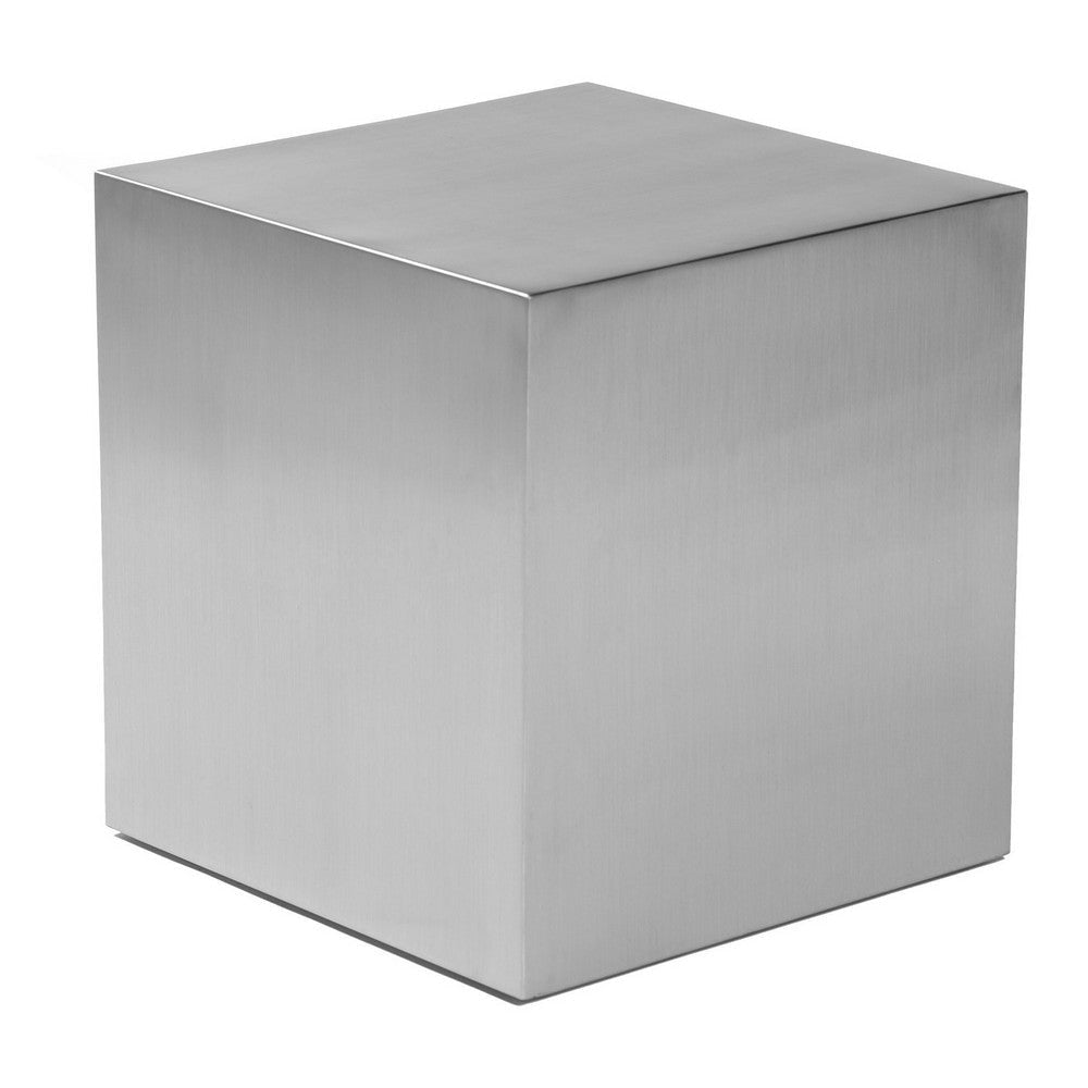 Brioni 16 Inch Side End Table, Square Top, Brushed Silver Metal Frame By Casagear Home