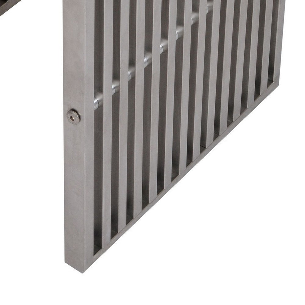 Meza 17 Inch Accent Stool Waterfall Silver Slatted Panel Frame By Casagear Home BM316991
