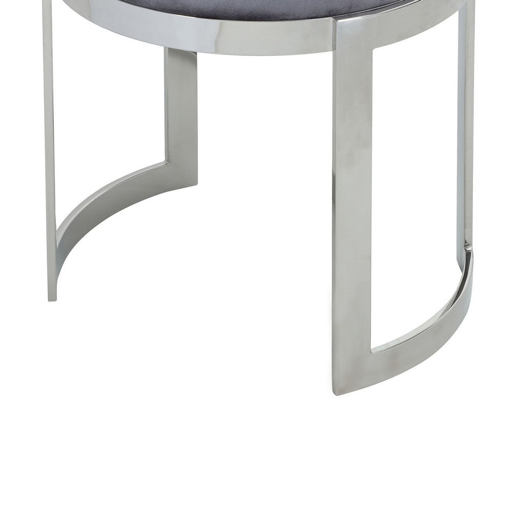 Niyo 19 Inch Accent Stool, Cushioned Gray Velvet Seat, Silver Metal Frame By Casagear Home