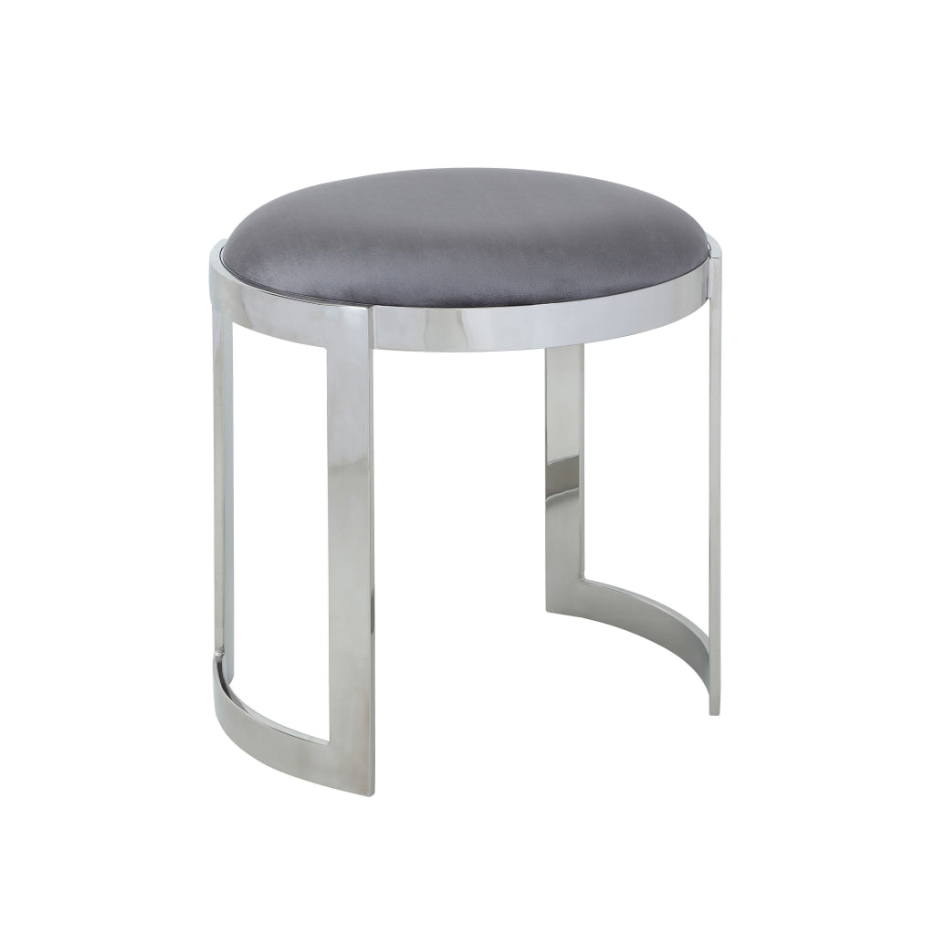 Niyo 19 Inch Accent Stool Cushioned Gray Velvet Seat Silver Metal Frame By Casagear Home BM316994