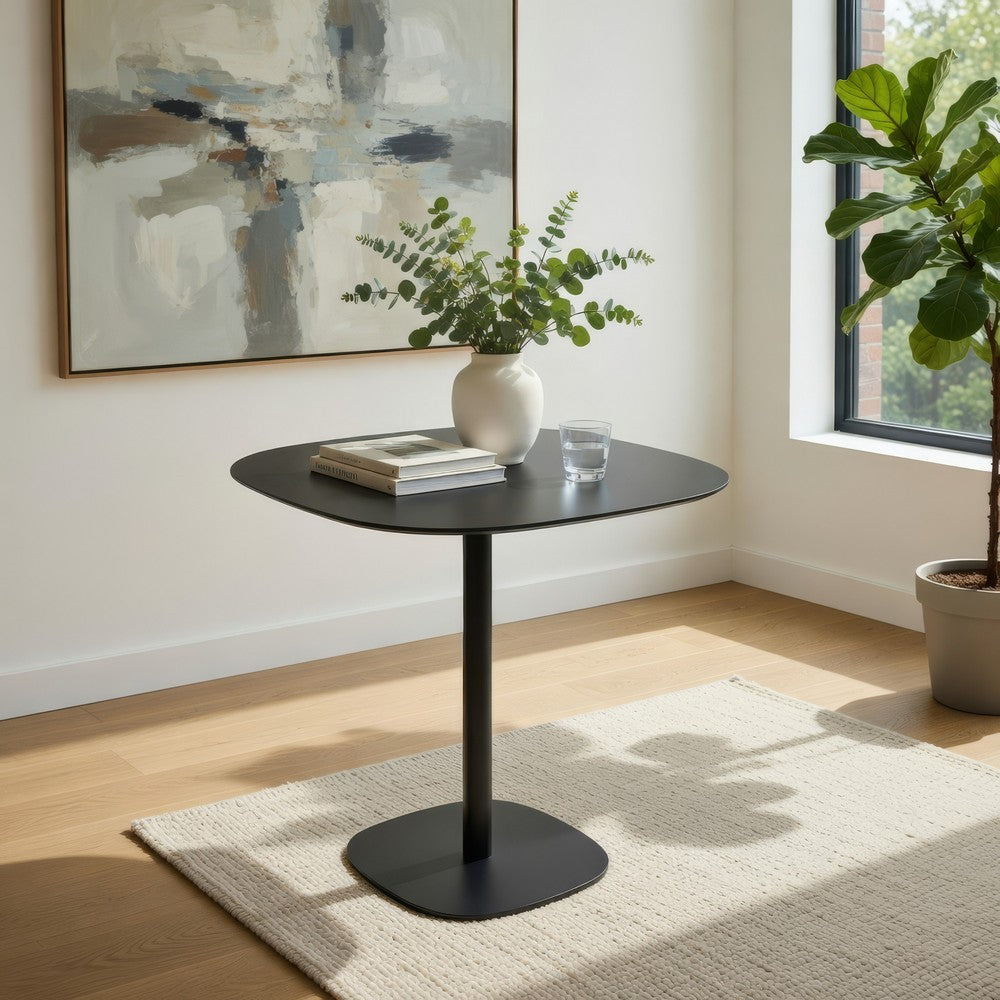 Liki 28 Inch Bistro Dining Table, Round Top and Base, Modern Black Metal By Casagear Home
