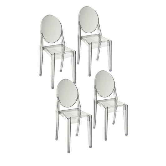 Temmy 20 Inch Set of 4 Dining Chairs, Round Back, Modern Clear Acrylic  By Casagear Home