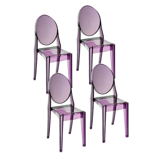 Temmy 20 Inch Set of 4 Dining Chairs, Round Back, Modern Purple Acrylic By Casagear Home