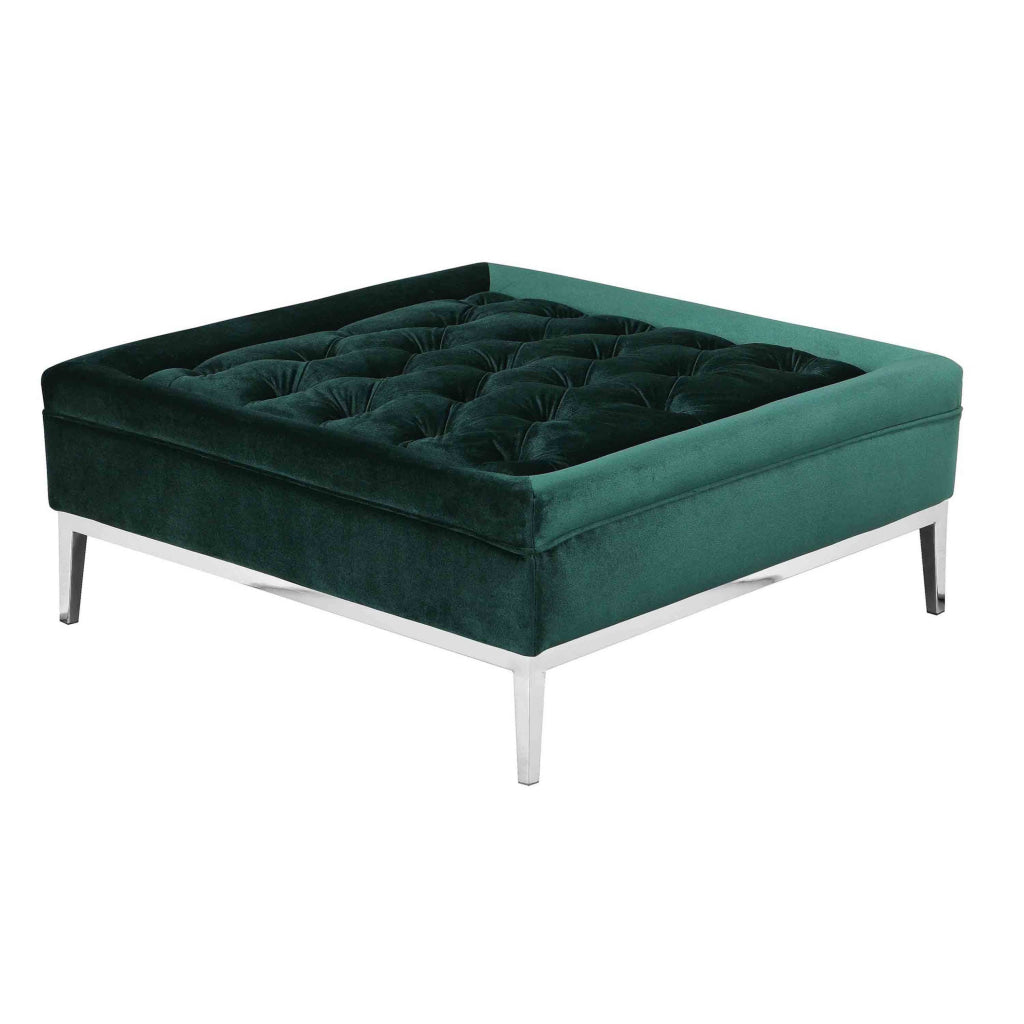 Vien 37 Inch Ottoman Nailhead Trim Square Green Velvet Tufted Chrome By Casagear Home BM317005