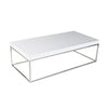 Zen 48 Inch Coffee Table, Rectangular White Lacquer Top, Chrome Steel Frame By Casagear Home