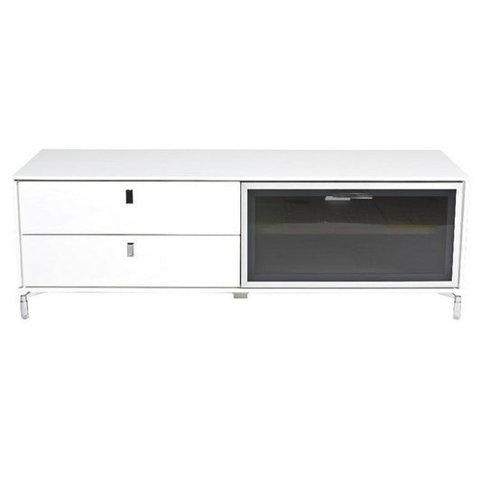 Ida 60 Inch TV Entertainment Console, Drawer, Pull Down Door, White Lacquer By Casagear Home