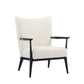 Nie 29 Inch Lounge Armchair, Wingback, White Boucle Upholstery, Black Metal By Casagear Home