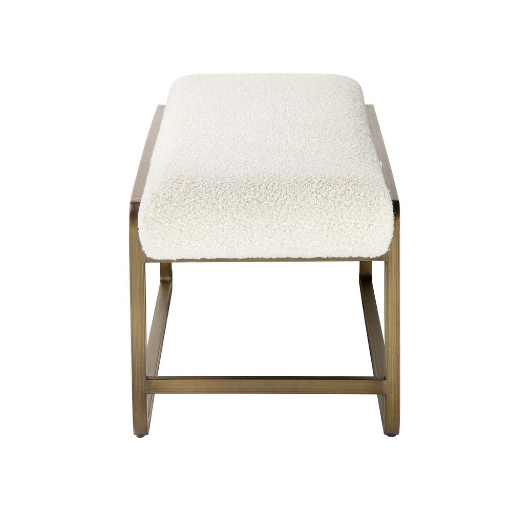 Loer 54 Inch Modern Accent Bench, Ivory Boucle Upholstery, Sled Brass Legs By Casagear Home