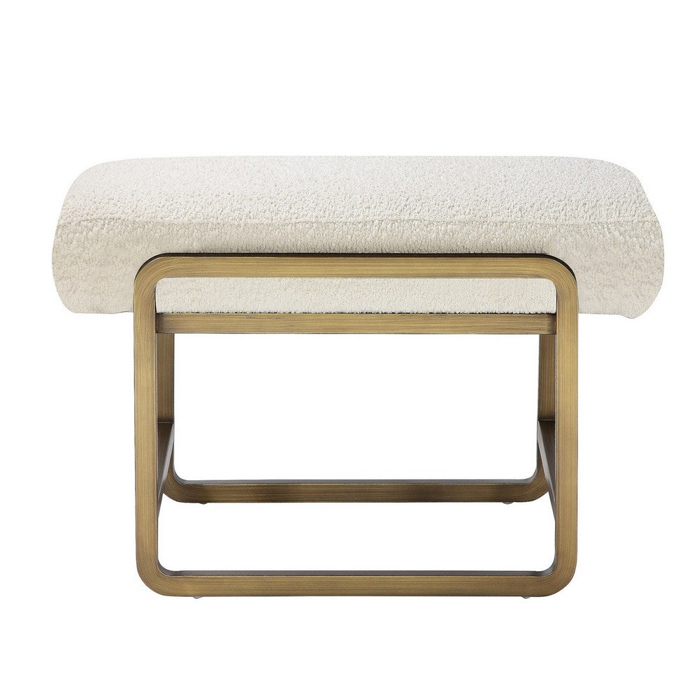 Loer 18 Inch Modern Accent Stool, Ivory Boucle Upholstery, Sled Brass Legs By Casagear Home