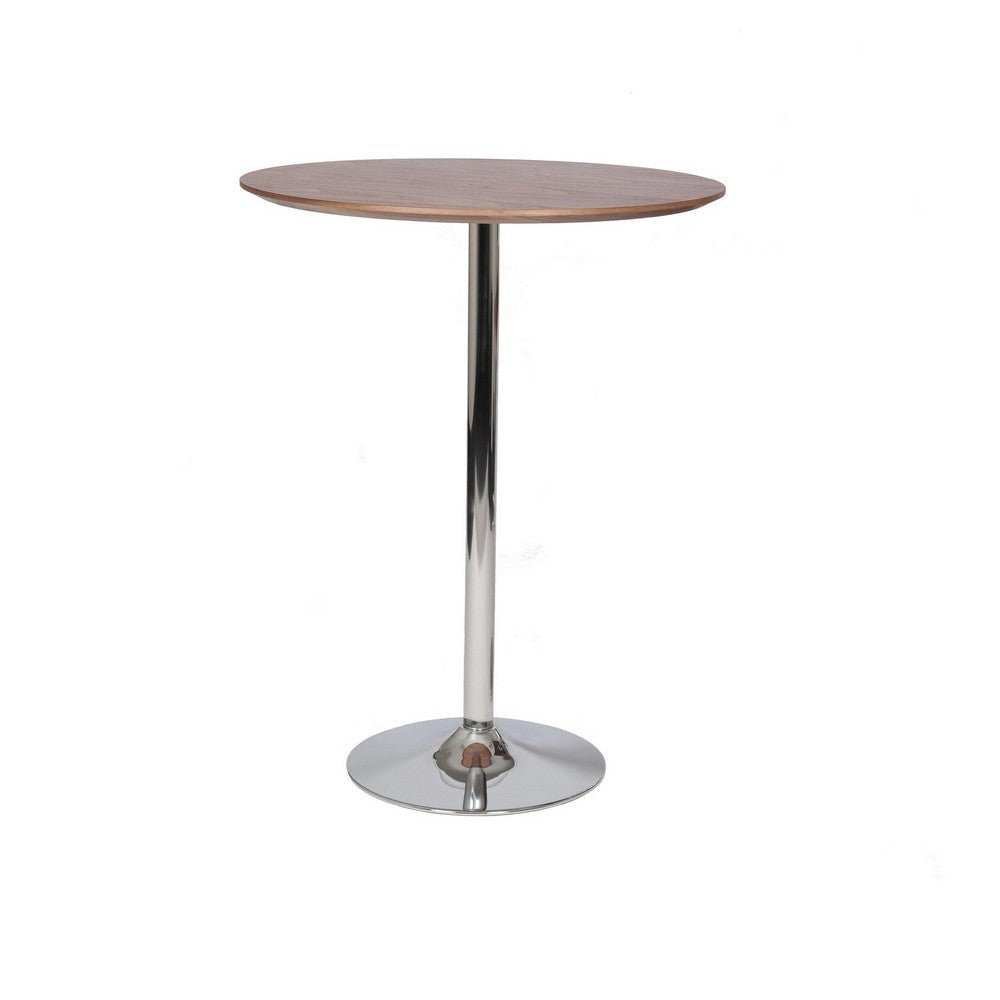 42 Inch High Bar Table Walnut Brown Round Top Modern Metal Pedestal Base By Casagear Home BM317024