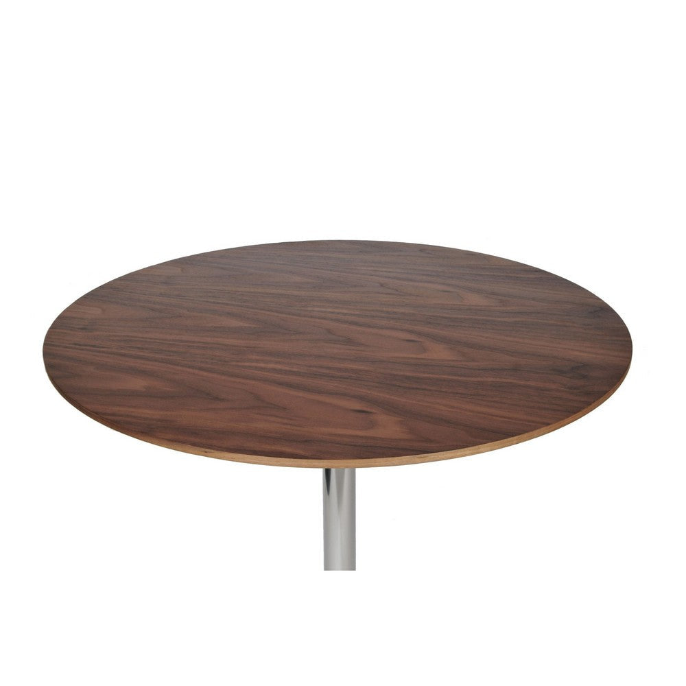 42 Inch High Bar Table Walnut Brown Round Top Modern Metal Pedestal Base By Casagear Home BM317024