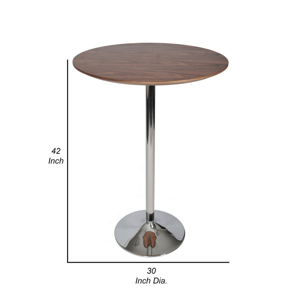 42 Inch High Bar Table Walnut Brown Round Top Modern Metal Pedestal Base By Casagear Home BM317024