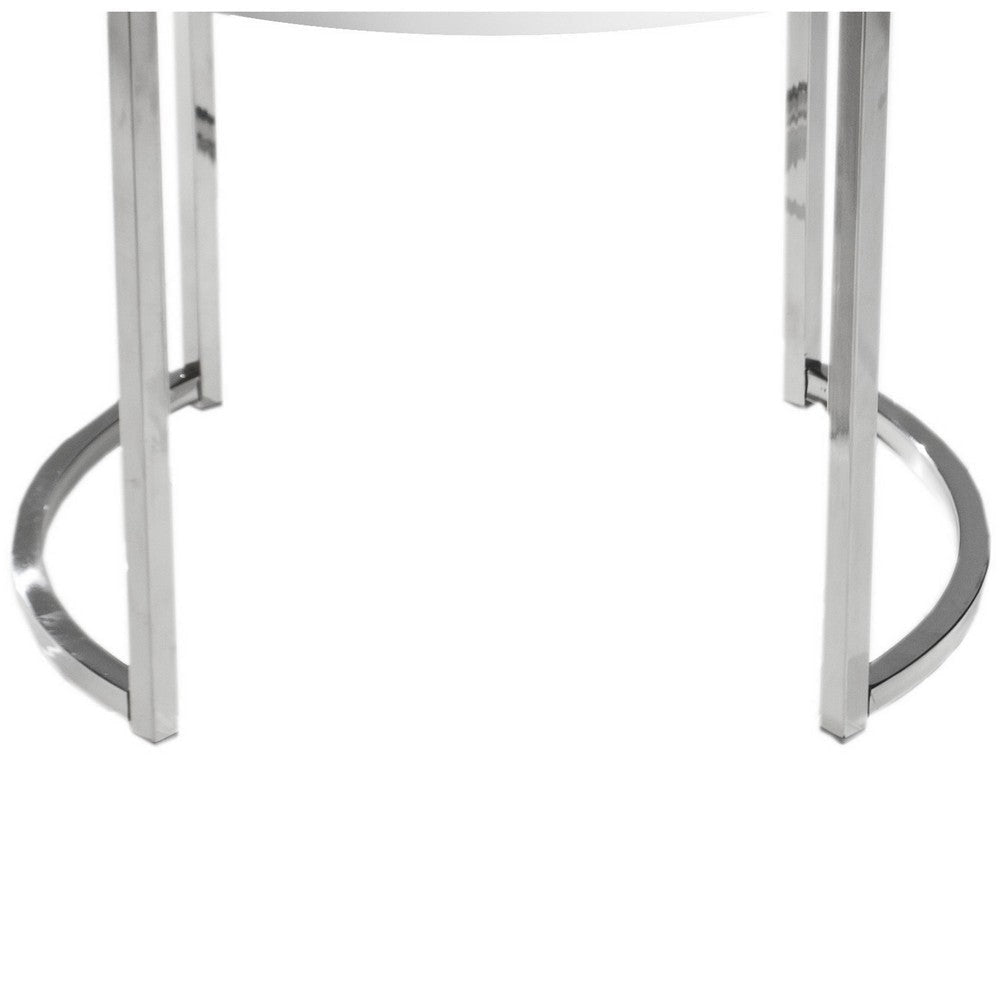 Dami 22 Inch Side End Table White Lacquer Round Top Open Metal Frame By Casagear Home BM317027