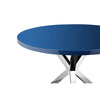 Emi 47 Inch Dining Table Oval Top X Shaped Metal Frame Navy Blue Finish By Casagear Home BM317028