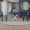 Emi 47 Inch Dining Table, Oval Top, X Shaped Metal Frame, Navy Blue Finish By Casagear Home