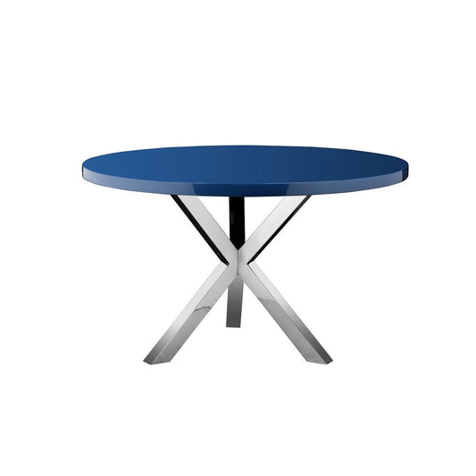 Emi 47 Inch Dining Table, Oval Top, X Shaped Metal Frame, Navy Blue Finish By Casagear Home