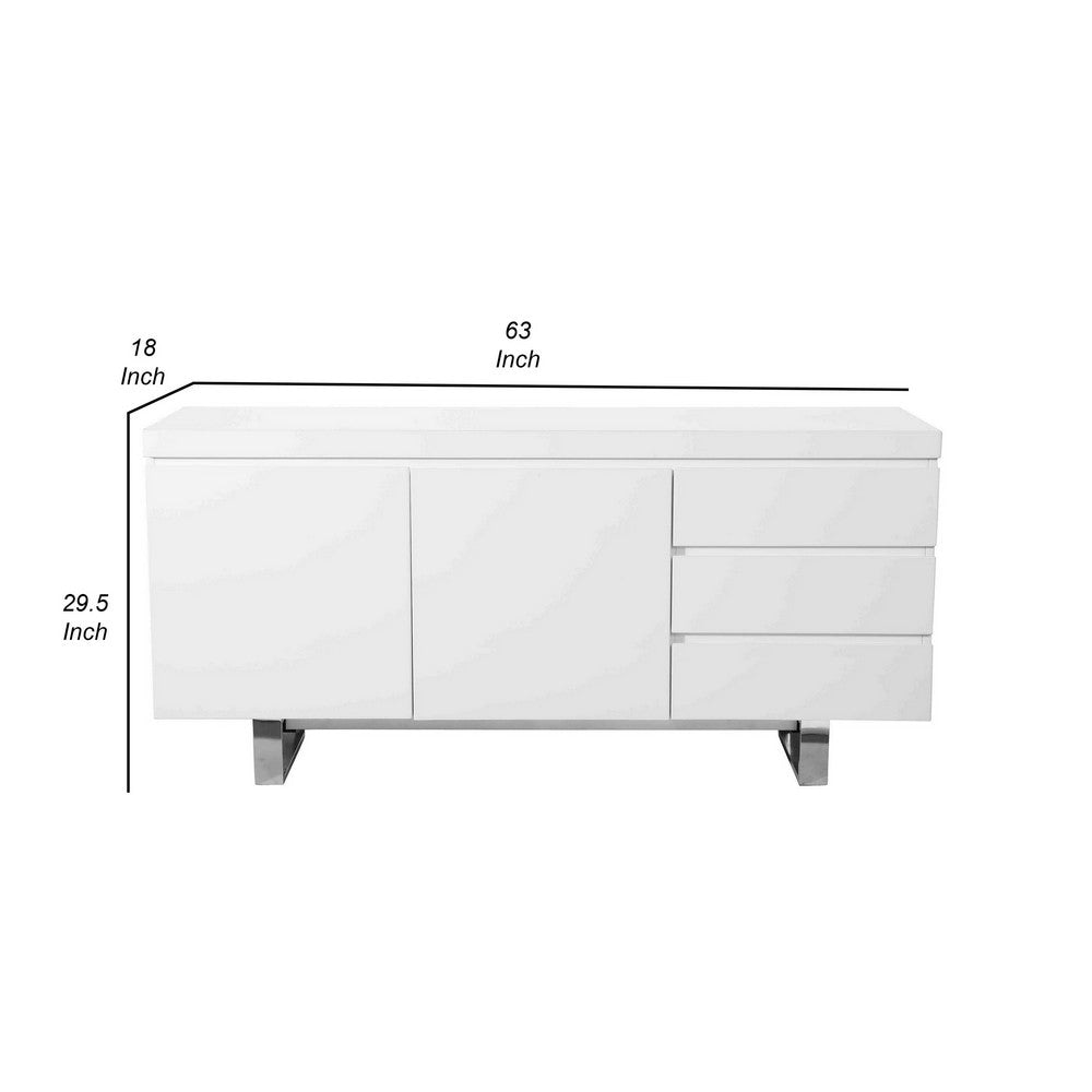 Taho 63 Inch Sideboard Buffet Server Cabinet 1 Double Door Cabinet White By Casagear Home BM317030