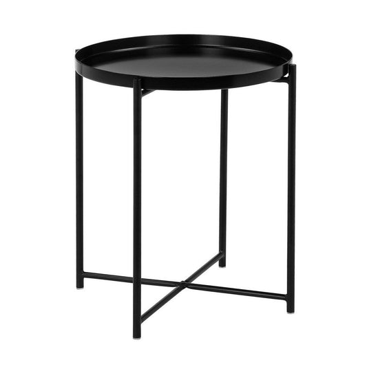 Ely 21 Inch Side End Table, Black Round Tray Top Modern Open Metal Frame By Casagear Home